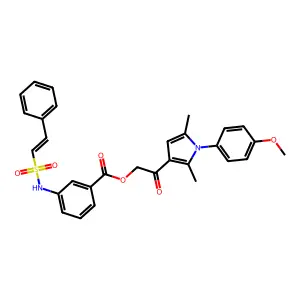 [2-[1-(4-methoxyphenyl)-2,5-dimethylpyrrol-3-yl]-2-oxoethyl] 3-[[(E)-2-phenylethenyl]sulfonylamino]benzoate structure