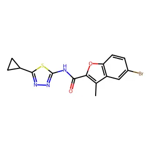 5-bromo-N-(5-cyclopropyl-1,3,4-thiadiazol-2-yl)-3-methyl-1-benzofuran-2-carboxamide structure