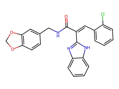 2-(1H-benzimidazol-2-yl)-N-(1,3-benzodioxol-5-ylmethyl)-3-(2-chlorophenyl)prop-2-enamide structure