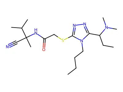 2-({4-butyl-5-[1-(dimethylamino)propyl]-4H-1,2,4-triazol-3-yl}sulfanyl)-N-(1-cyano-1,2-dimethylpropyl)acetamide structure