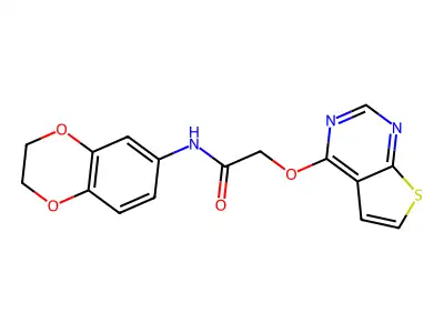 N-(2,3-Dihydro-1,4-benzodioxin-6-yl)-2-(thieno[2,3-d]pyrimidin-4-yloxy)acetamide structure