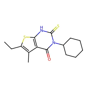 3-cyclohexyl-6-ethyl-5-methyl-2-sulfanyl-3H,4H-thieno[2,3-d]pyrimidin-4-one structure