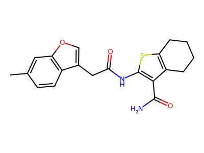 2-{[(6-methyl-1-benzofuran-3-yl)acetyl]amino}-4,5,6,7-tetrahydro-1-benzothiophene-3-carboxamide structure