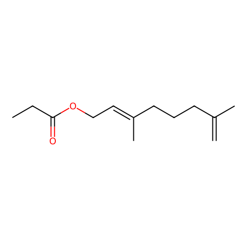 (E)-3,7-Dimethyl-2,7-octadienyl propionate structure