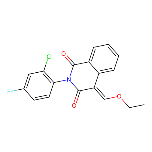 (E)-2-(2-chloro-4-fluorophenyl)-4-(ethoxymethylene)isoquinoline-1,3(2H,4H)-dione structure