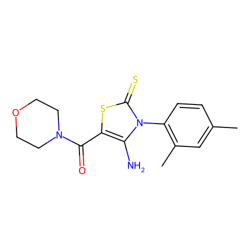(4-amino-3-(2,4-dimethylphenyl)-2-thioxo-2,3-dihydrothiazol-5-yl)(morpholino)methanone structure