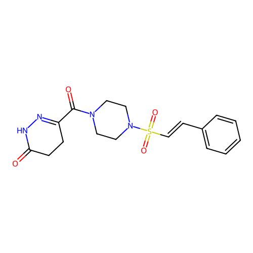 3-[4-[(E)-2-phenylethenyl]sulfonylpiperazine-1-carbonyl]-4,5-dihydro-1H-pyridazin-6-one structure