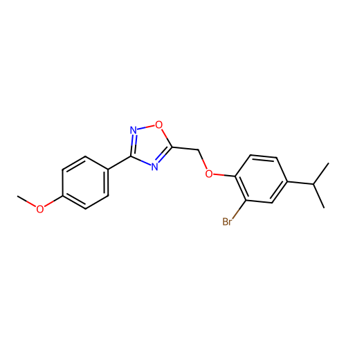 5-{[2-Bromo-4-(propan-2-yl)phenoxy]methyl}-3-(4-methoxyphenyl)-1,2,4-oxadiazole structure