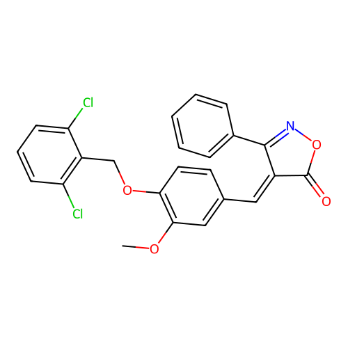 (4E)-4-{4-[(2,6-dichlorobenzyl)oxy]-3-methoxybenzylidene}-3-phenyl-1,2-oxazol-5(4H)-one structure
