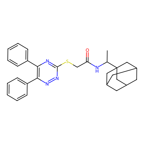 N-[1-(1-adamantyl)ethyl]-2-[(5,6-diphenyl-1,2,4-triazin-3-yl)sulfanyl]acetamide structure