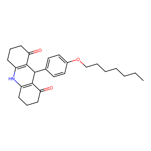 9-[4-(heptyloxy)phenyl]-3,4,6,7,9,10-hexahydroacridine-1,8(2H,5H)-dione structure