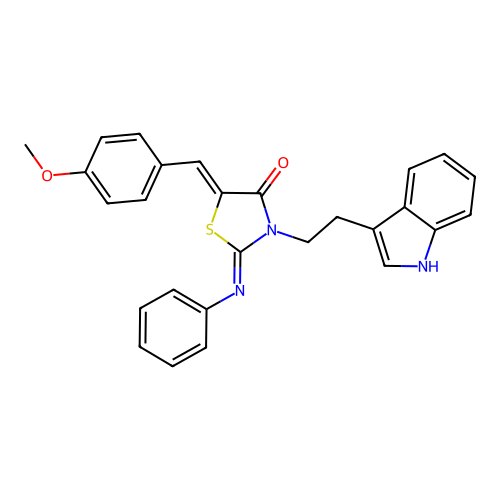 (2Z,5Z)-3-(2-(1H-indol-3-yl)ethyl)-5-(4-methoxybenzylidene)-2-(phenylimino)thiazolidin-4-one structure