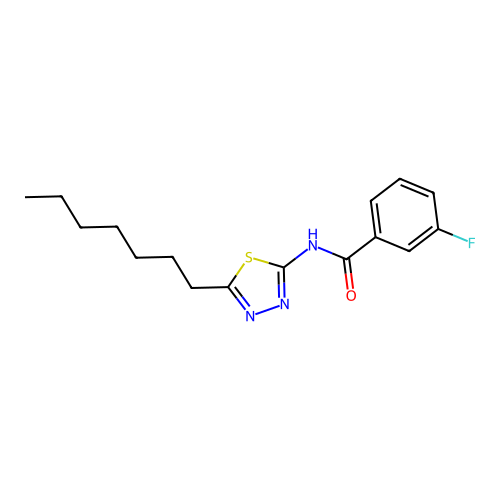 3-fluoro-N-(5-heptyl-1,3,4-thiadiazol-2-yl)benzamide structure