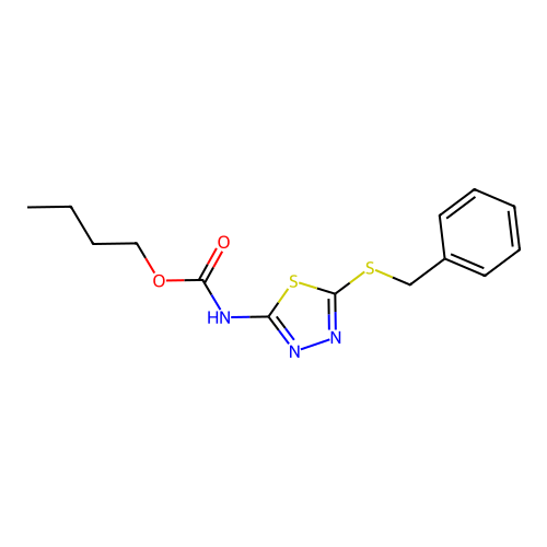 Butyl [5-(benzylsulfanyl)-1,3,4-thiadiazol-2-yl]carbamate structure