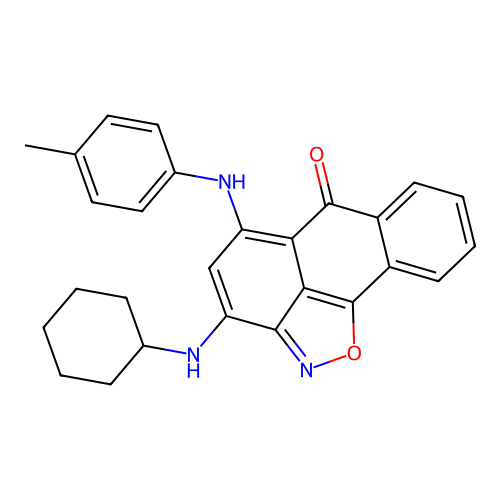 3-(cyclohexylamino)-5-(p-tolylamino)-6H-anthra[1,9-cd]isoxazol-6-one structure