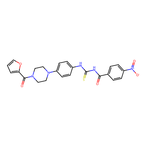 N-((4-(4-(furan-2-carbonyl)piperazin-1-yl)phenyl)carbamothioyl)-4-nitrobenzamide structure