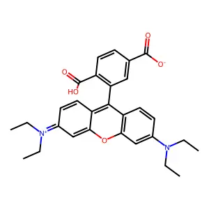 [9-(2,5-Dicarboxyphenyl)-6-(diethylamino)xanthen-3-ylidene]-diethylazanium structure