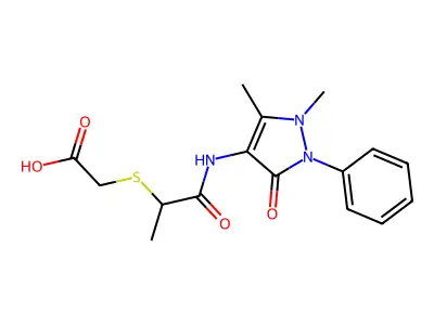 ({2-[(1,5-dimethyl-3-oxo-2-phenyl-2,3-dihydro-1H-pyrazol-4-yl)amino]-1-methyl-2-oxoethyl}thio)acetic acid structure