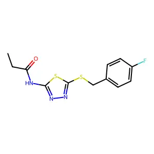 N-[5-[(4-fluorophenyl)methylsulfanyl]-1,3,4-thiadiazol-2-yl]propanamide structure