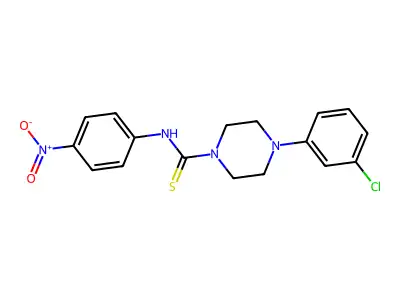 4-(3-chlorophenyl)-N-(4-nitrophenyl)piperazine-1-carbothioamide structure
