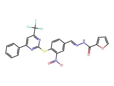 2-Furancarboxylic acid, 2-[[3-nitro-4-[[4-phenyl-6-(trifluoromethyl)-2-pyrimidinyl]thio]phenyl]methylene]hydrazide structure