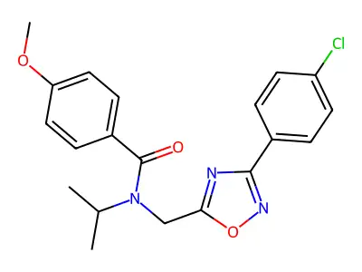 N-[[3-(4-chlorophenyl)-1,2,4-oxadiazol-5-yl]methyl]-4-methoxy-N-propan-2-ylbenzamide structure
