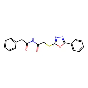2-phenyl-N-[2-[(5-phenyl-1,3,4-oxadiazol-2-yl)sulfanyl]acetyl]acetamide structure