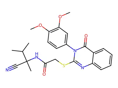 N-(2-cyano-3-methylbutan-2-yl)-2-[3-(3,4-dimethoxyphenyl)-4-oxoquinazolin-2-yl]sulfanylacetamide structure