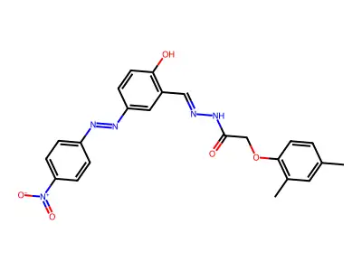 Acetic acid, 2-(2,4-dimethylphenoxy)-, 2-[[2-hydroxy-5-[2-(4-nitrophenyl)diazenyl]phenyl]methylene]hydrazide structure