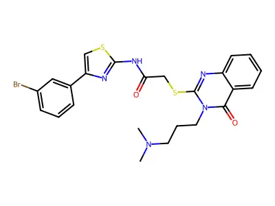 N-[4-(3-bromophenyl)-1,3-thiazol-2-yl]-2-[3-[3-(dimethylamino)propyl]-4-oxoquinazolin-2-yl]sulfanylacetamide structure