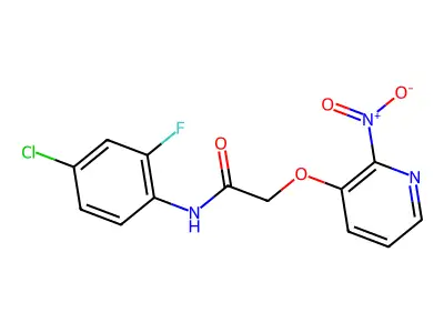 N-(4-chloro-2-fluorophenyl)-2-(2-nitropyridin-3-yl)oxyacetamide structure