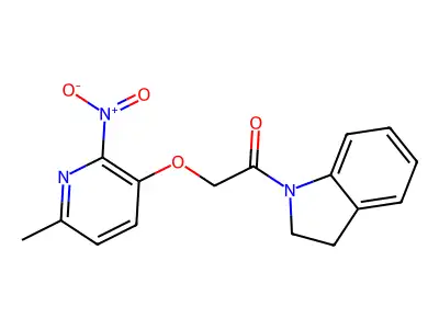 1-(2,3-Dihydroindol-1-yl)-2-(6-methyl-2-nitropyridin-3-yl)oxyethanone structure