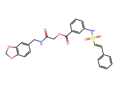 {[(1,3-dioxaindan-5-yl)methyl]carbamoyl}methyl 3-(2-phenylethenesulfonamido)benzoate structure