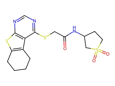 N-(1,1-dioxothiolan-3-yl)-2-(5,6,7,8-tetrahydro-[1]benzothiolo[2,3-d]pyrimidin-4-ylsulfanyl)acetamide structure