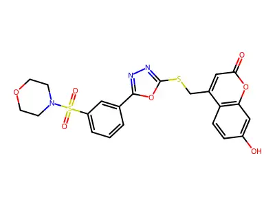 7-Hydroxy-4-[[[5-[3-(4-morpholinylsulfonyl)phenyl]-1,3,4-oxadiazol-2-yl]thio]methyl]-2H-1-benzopyran-2-one structure