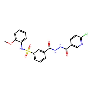 3-[[(6-chloropyridine-3-carbonyl)amino]carbamoyl]-N-(2-methoxyphenyl)benzenesulfonamide structure