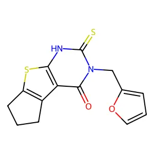 3-(2-furylmethyl)-2-mercapto-3,5,6,7-tetrahydro-4H-cyclopenta[4,5]thieno[2,3-d]pyrimidin-4-one structure
