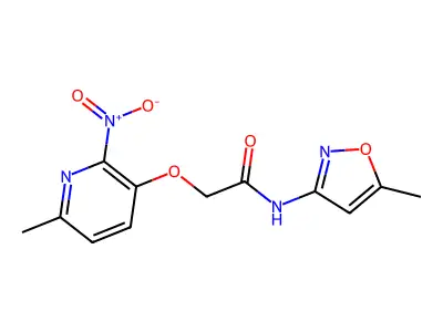 2-(6-methyl-2-nitropyridin-3-yl)oxy-N-(5-methyl-1,2-oxazol-3-yl)acetamide structure