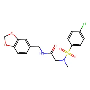 N-(1,3-benzodioxol-5-ylmethyl)-2-[(4-chlorophenyl)sulfonyl-methylamino]acetamide structure