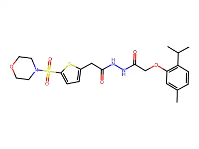 N'-[2-(5-methyl-2-propan-2-ylphenoxy)acetyl]-2-(5-morpholin-4-ylsulfonylthiophen-2-yl)acetohydrazide structure