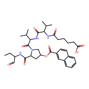6-[[(2S)-3-methyl-1-[[(2S)-3-methyl-1-[(2S,4R)-4-(naphthalene-2-carbonyloxy)-2-(1-oxobutan-2-ylcarbamoyl)pyrrolidin-1-yl]-1-oxobutan-2-yl]amino]-1-oxobutan-2-yl]amino]-6-oxohexanoic acid structure