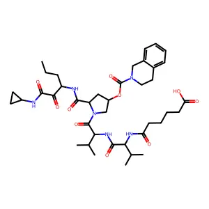 L-prolinamide, N-(5-carboxy-1-oxopentyl)-L-valyl-L-valyl-N-[1-[2-(cyclopropylamino)-1,2-dioxoethyl]butyl]-4-[[(3,4-dihydro-2(1H)-isoquinolinyl)carbonyl]oxy]-, (4R)- structure