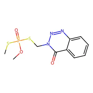 Phosphorodithioic acid, O,S-dimethyl S-((4-oxo-1,2,3-benzotriazin-3(4H)-yl)methyl) ester structure