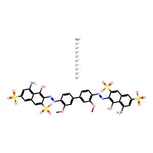 trilithium;sodium;5-amino-3-[[4-[4-[(8-amino-1-hydroxy-3,6-disulfonatonaphthalen-2-yl)diazenyl]-3-methoxyphenyl]-2-methoxyphenyl]diazenyl]-4-hydroxynaphthalene-2,7-disulfonate structure