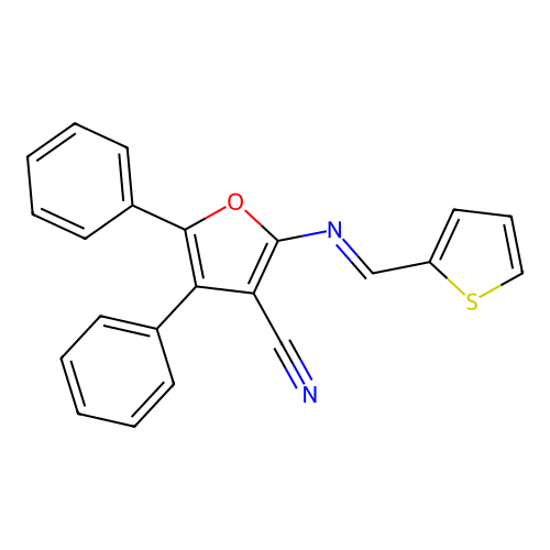 4,5-Diphenyl-2-((thiophen-2-ylmethylene)-amino)-furan-3-carbonitrile structure