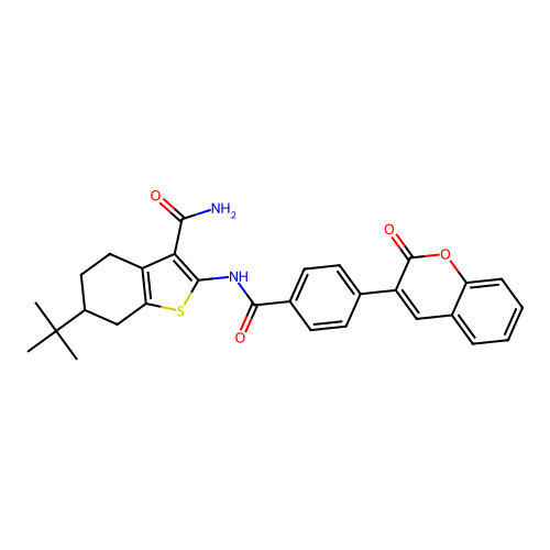 6-tert-butyl-2-({[4-(2-oxo-2H-chromen-3-yl)phenyl]carbonyl}amino)-4,5,6,7-tetrahydro-1-benzothiophene-3-carboxamide structure