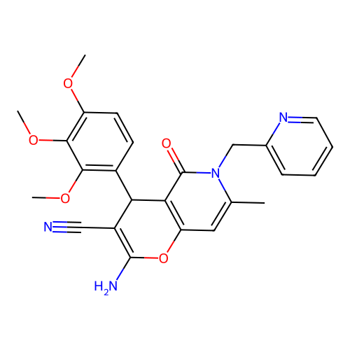 2-amino-7-methyl-5-oxo-6-(pyridin-2-ylmethyl)-4-(2,3,4-trimethoxyphenyl)-5,6-dihydro-4H-pyrano[3,2-c]pyridine-3-carbonitrile structure