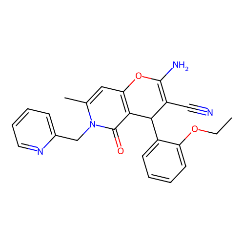 2-amino-4-(2-ethoxyphenyl)-7-methyl-5-oxo-6-(pyridin-2-ylmethyl)-5,6-dihydro-4H-pyrano[3,2-c]pyridine-3-carbonitrile structure