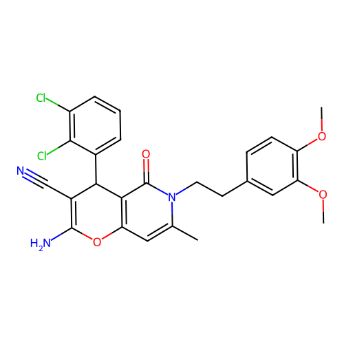2-amino-4-(2,3-dichlorophenyl)-6-(3,4-dimethoxyphenethyl)-7-methyl-5-oxo-5,6-dihydro-4H-pyrano[3,2-c]pyridine-3-carbonitrile structure