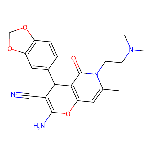 2-amino-4-(1,3-benzodioxol-5-yl)-6-[2-(dimethylamino)ethyl]-7-methyl-5-oxo-5,6-dihydro-4H-pyrano[3,2-c]pyridine-3-carbonitrile structure